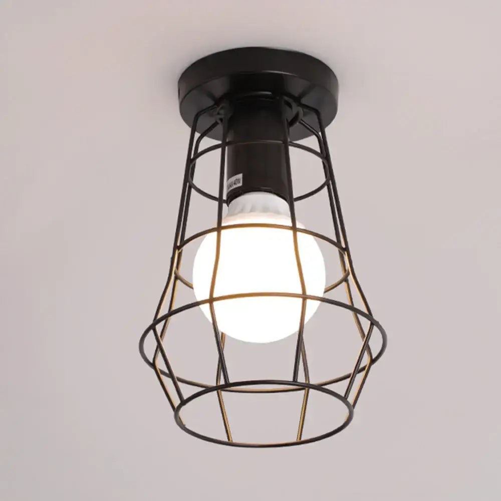 Industrial black geometric cage flush mount ceiling light bedroom