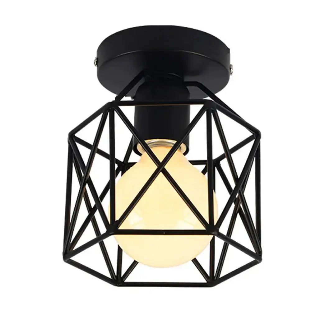 Industrial black geometric cage flush mount ceiling light bedroom