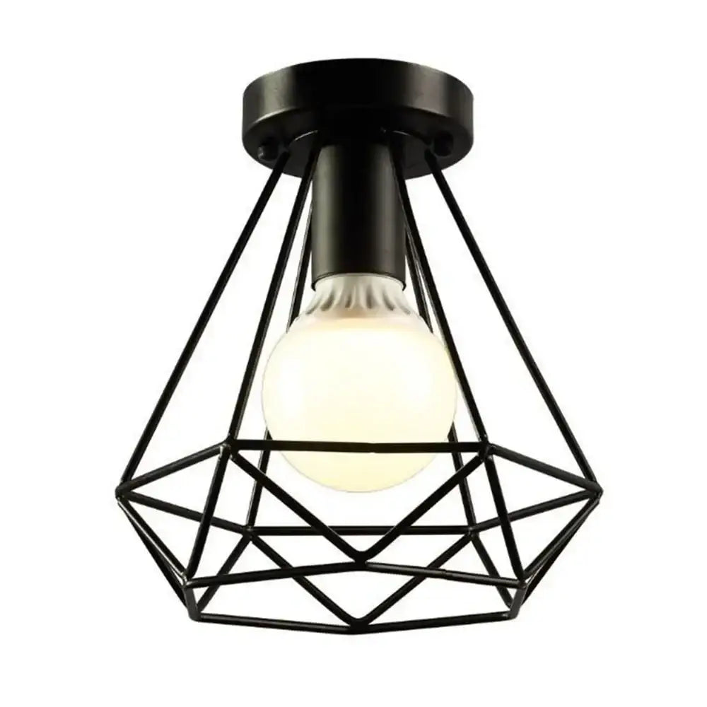 Industrial black geometric cage flush mount ceiling light bedroom