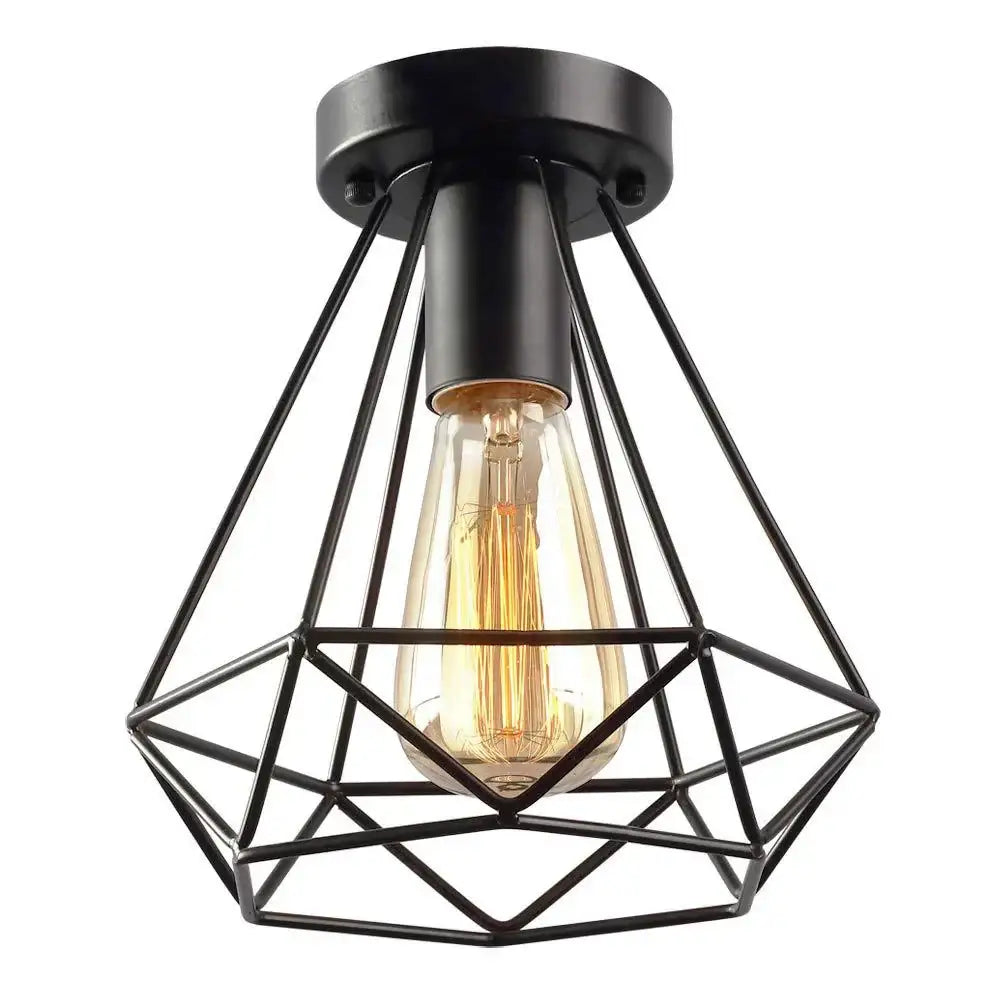 Industrial black geometric cage flush mount ceiling light bedroom