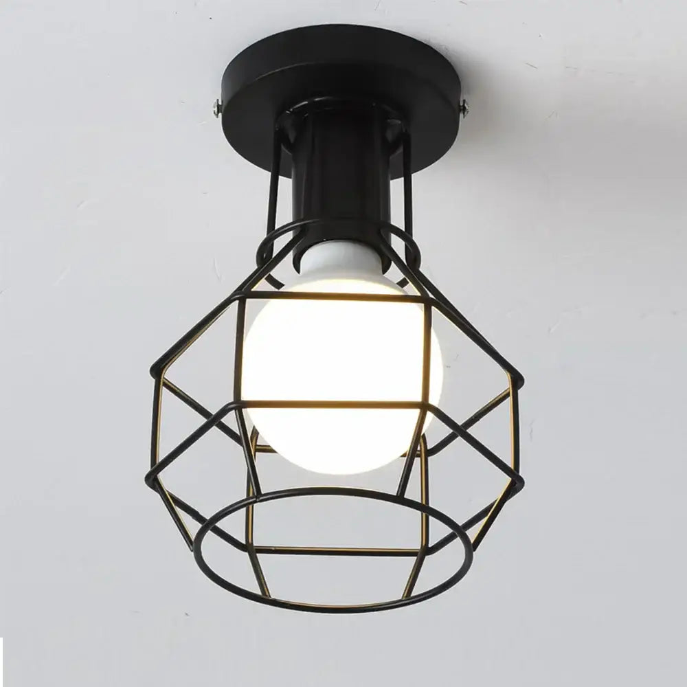 Industrial black geometric cage flush mount ceiling light bedroom
