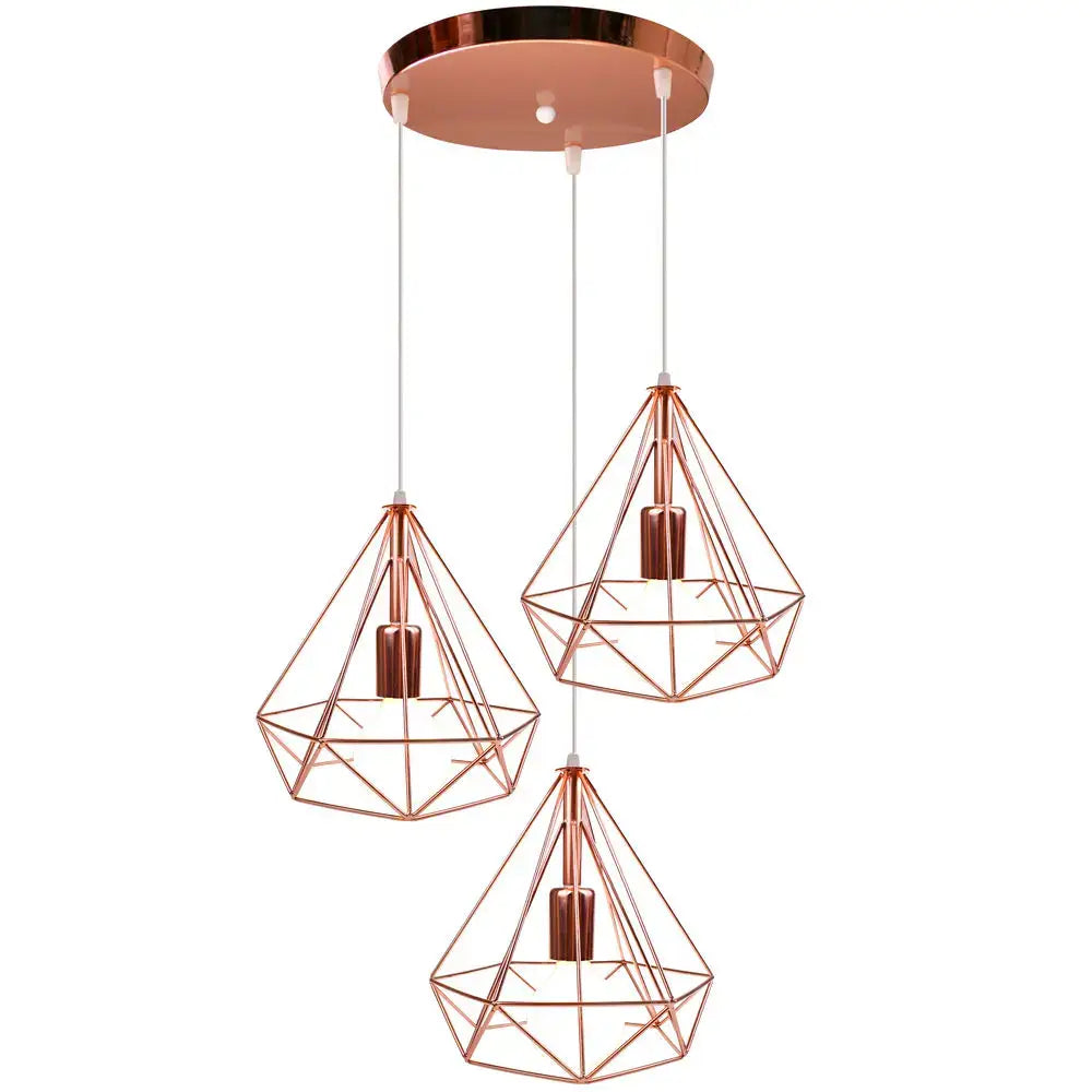 Industrial black geometric wireframe pendant light for dining room