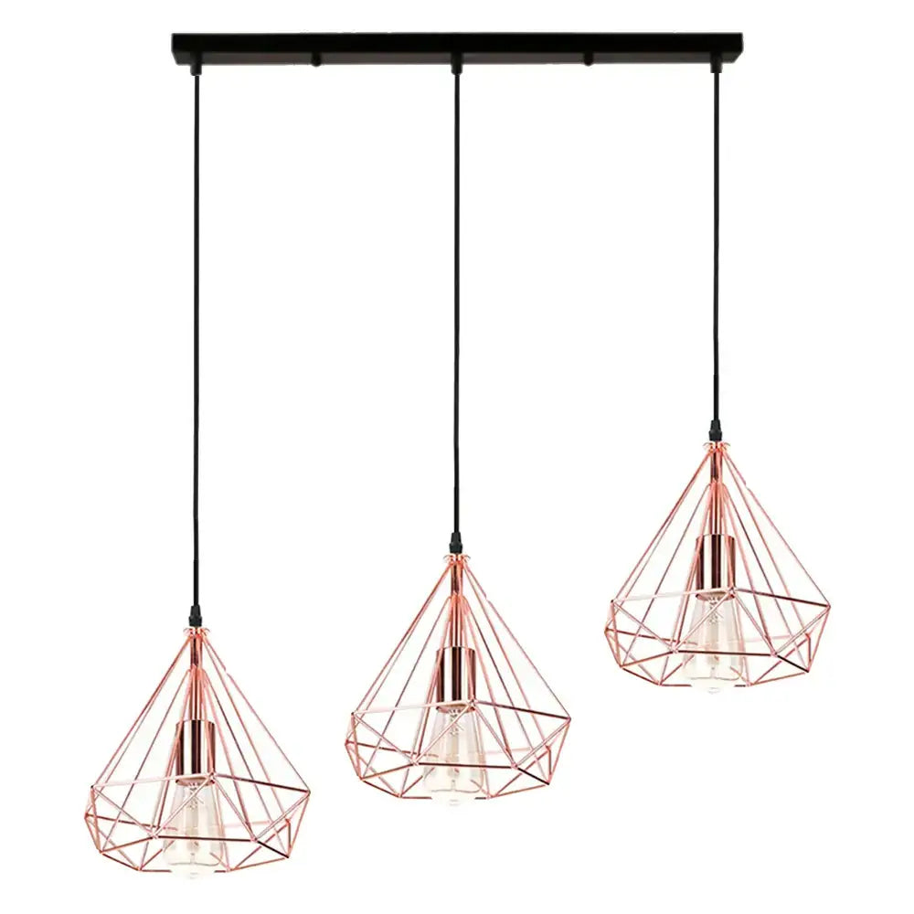 Industrial black geometric wireframe pendant light for dining room