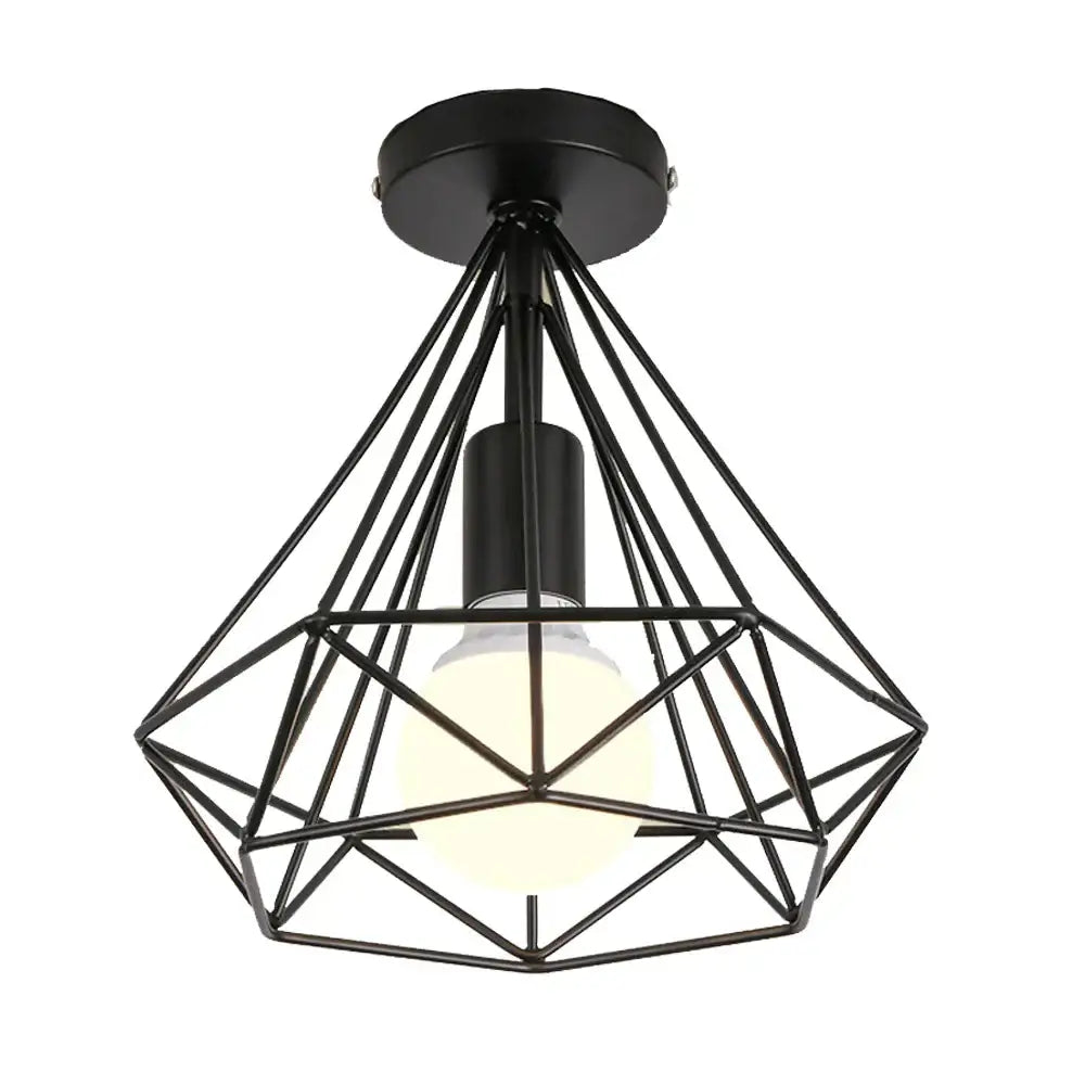 Industrial black geometric wireframe pendant light for dining room