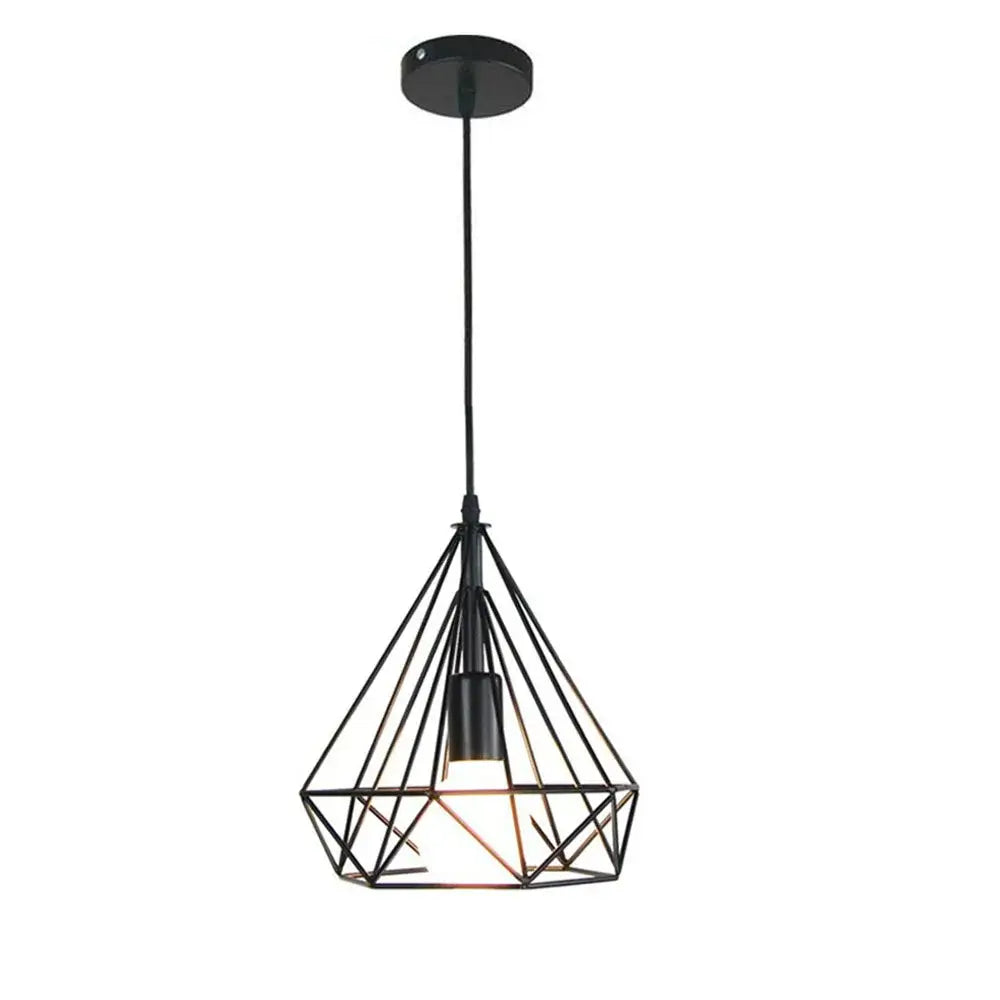 Industrial black geometric wireframe pendant light for dining room