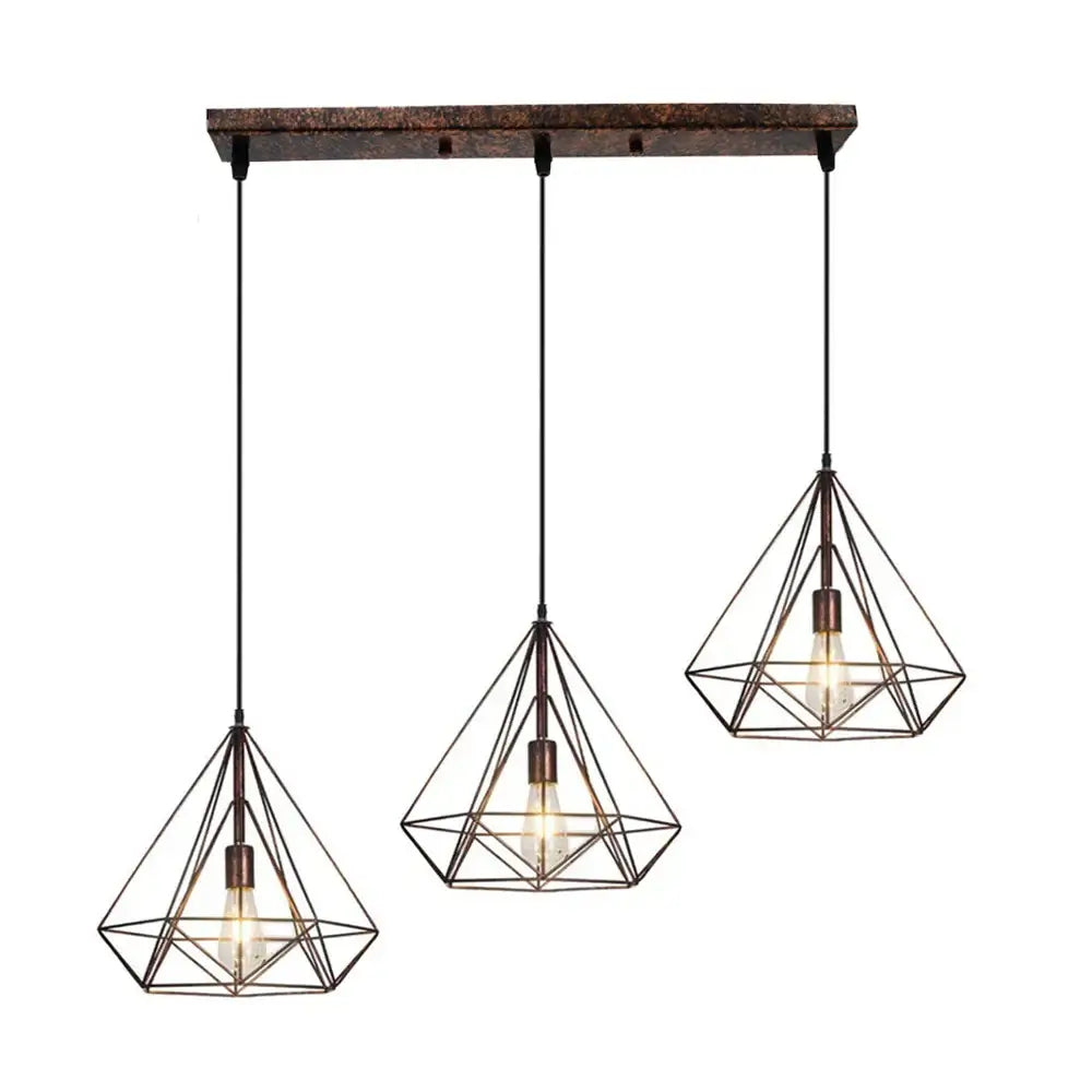 Industrial black geometric wireframe pendant light for dining room