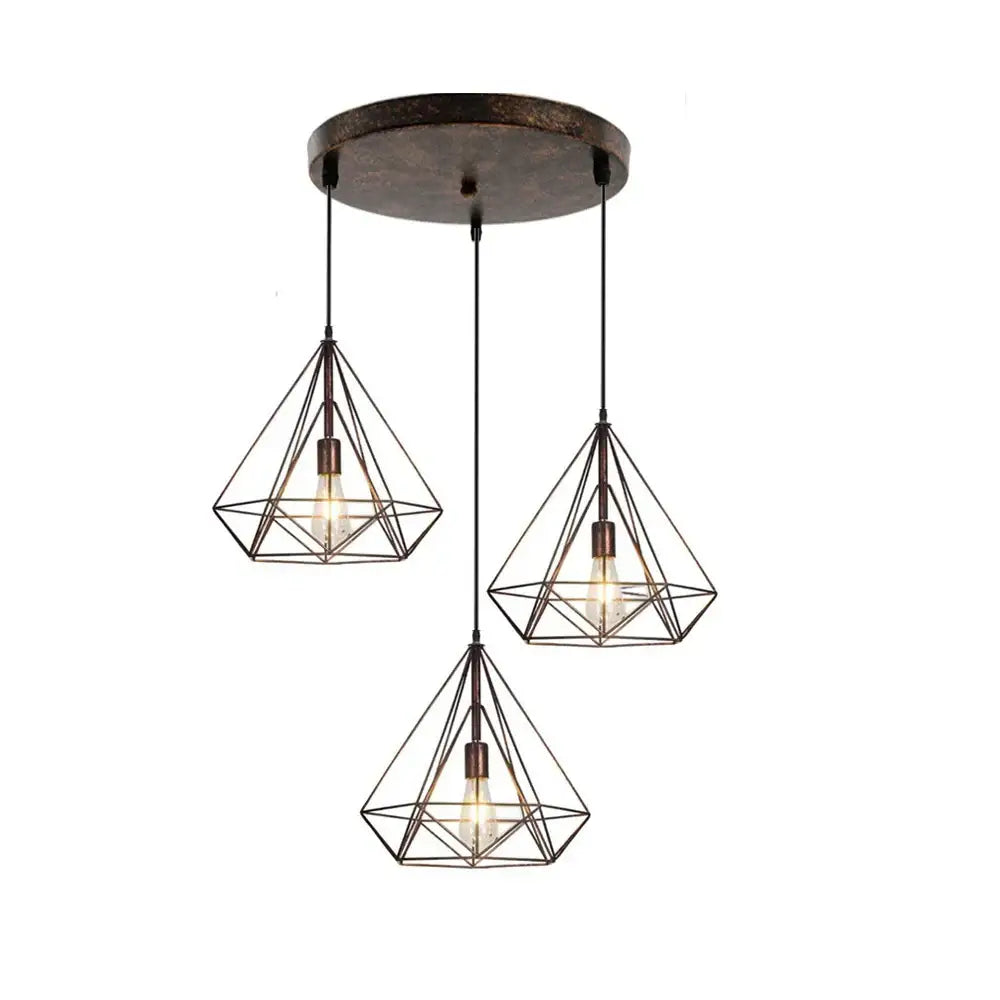 Industrial black geometric wireframe pendant light for dining room