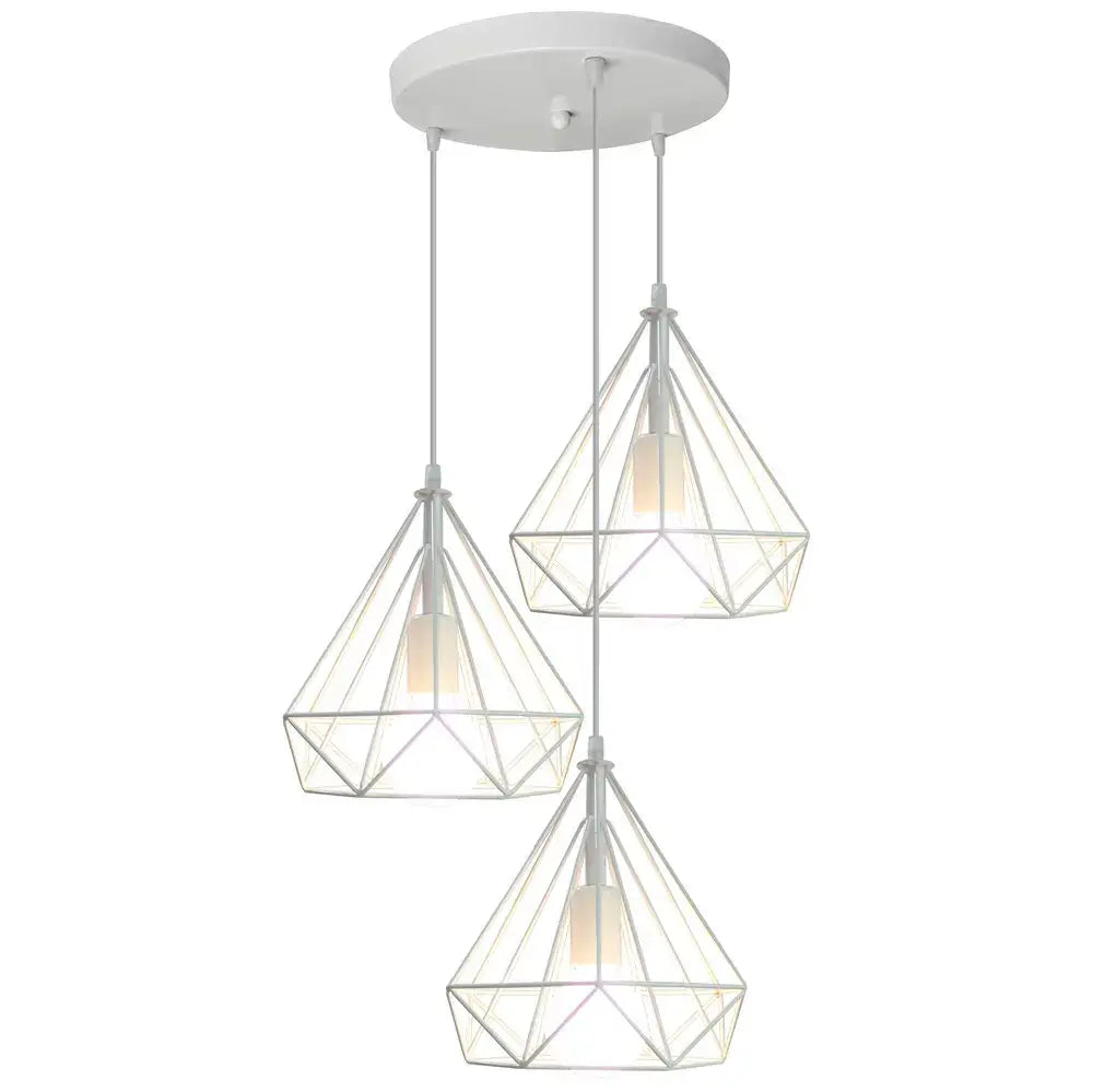 Industrial black geometric wireframe pendant light for dining room