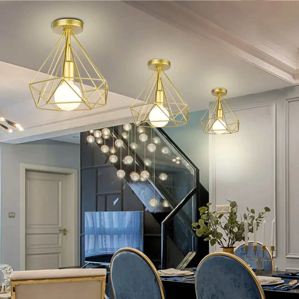 Industrial black geometric wireframe pendant light for dining room