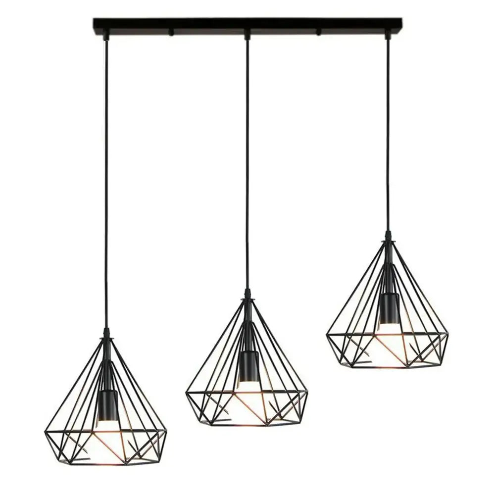 Industrial black geometric wireframe pendant light for dining room