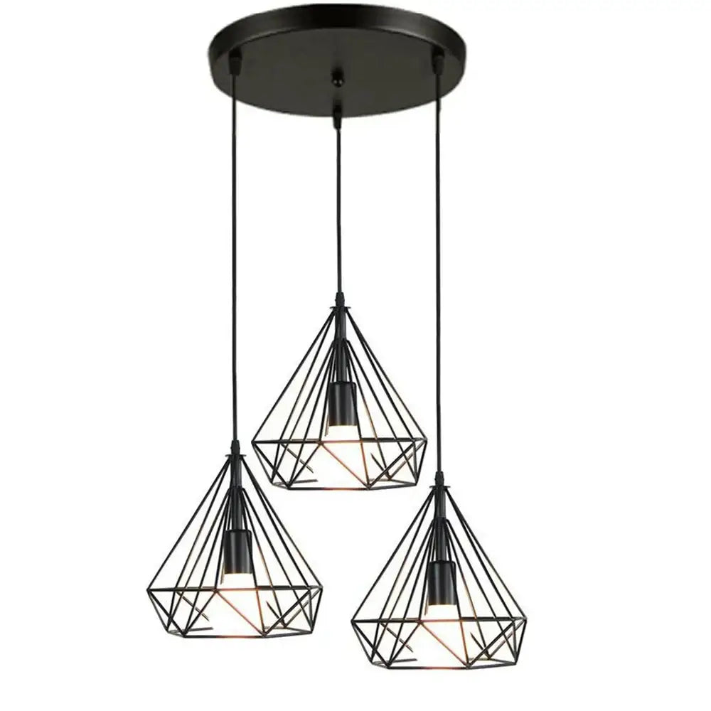 Industrial black geometric wireframe pendant light for dining room