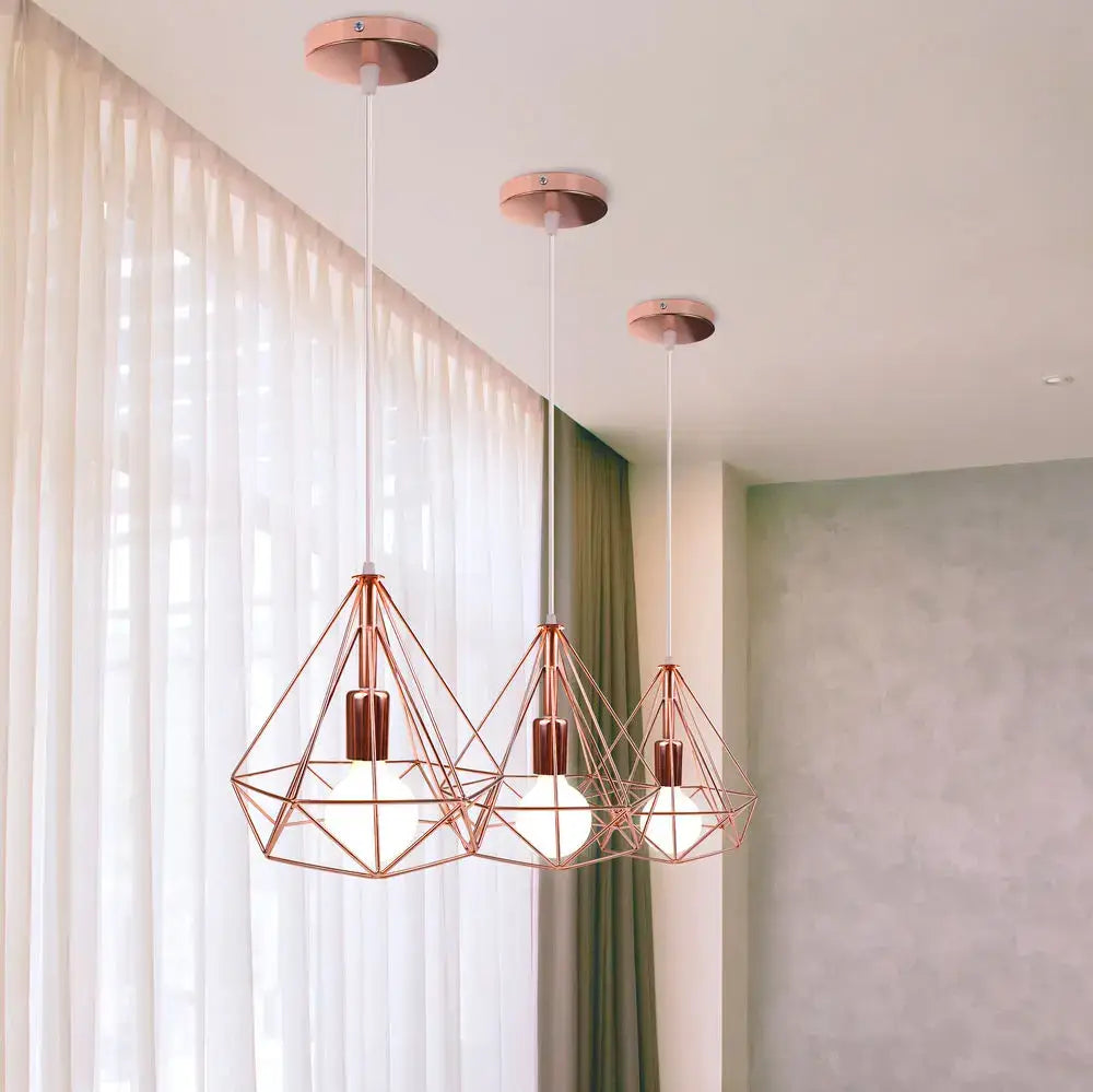 Industrial black geometric wireframe pendant light for dining room