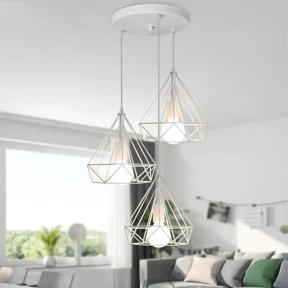 Industrial black geometric wireframe pendant light for dining room