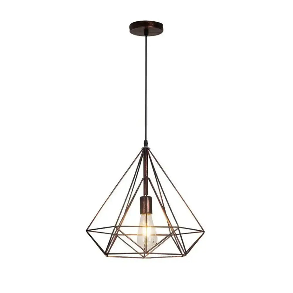 Industrial black geometric wireframe pendant light for dining room