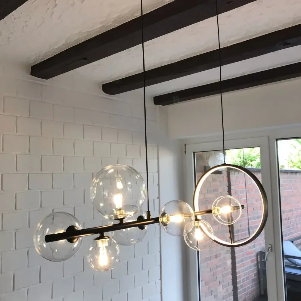 Industrial black glass bubble chandelier dining room pendant light