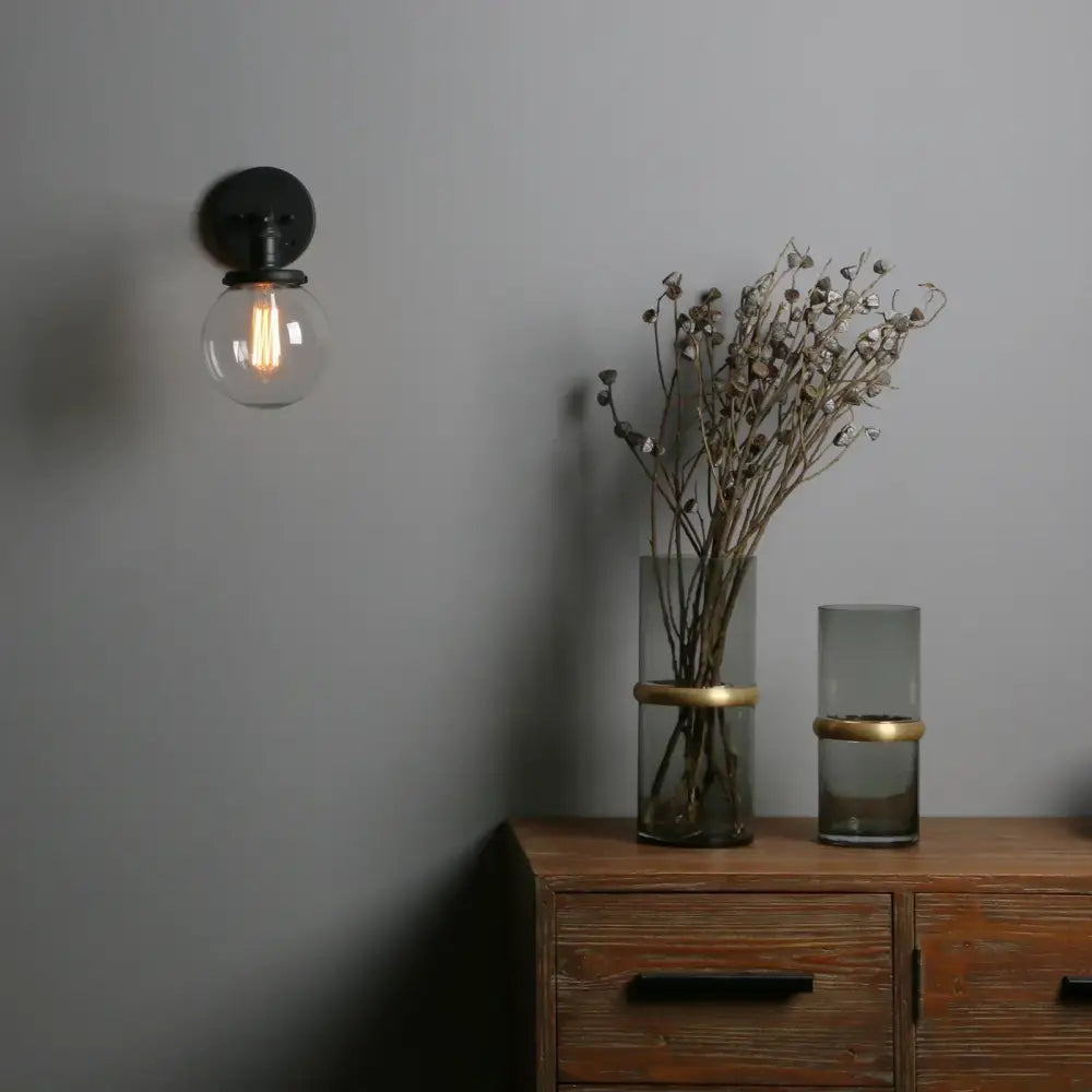 Industrial black glass canopy wall sconce kitchen globe light
