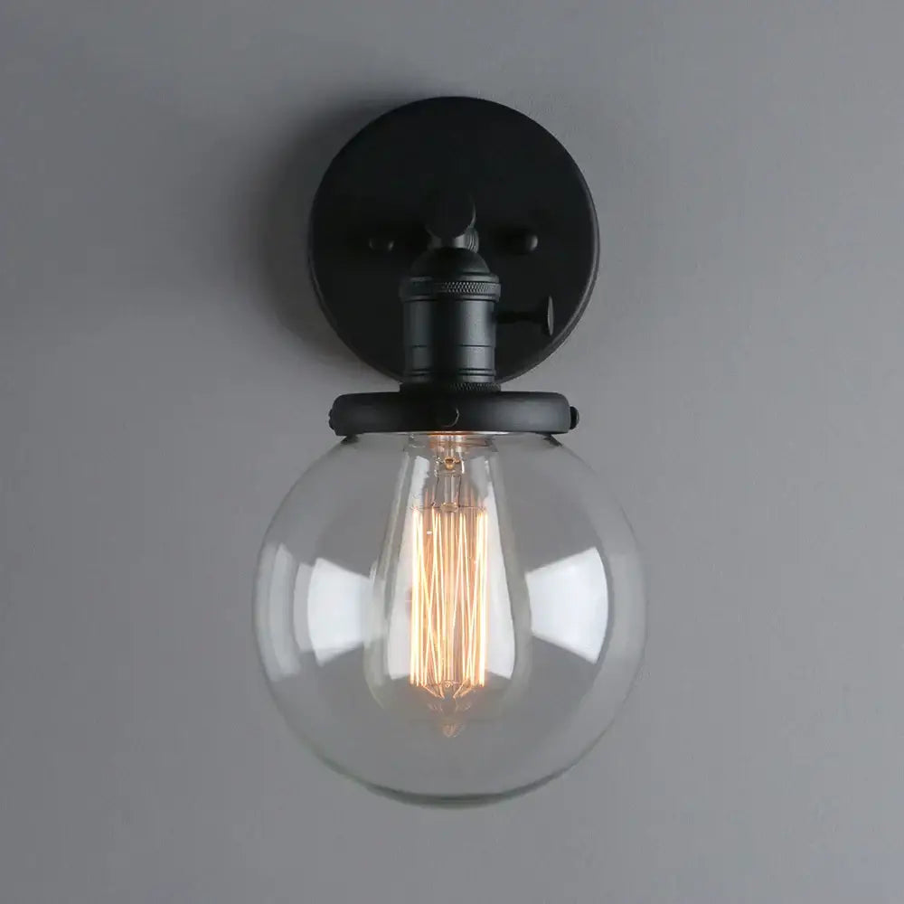 Industrial black glass canopy wall sconce kitchen globe light
