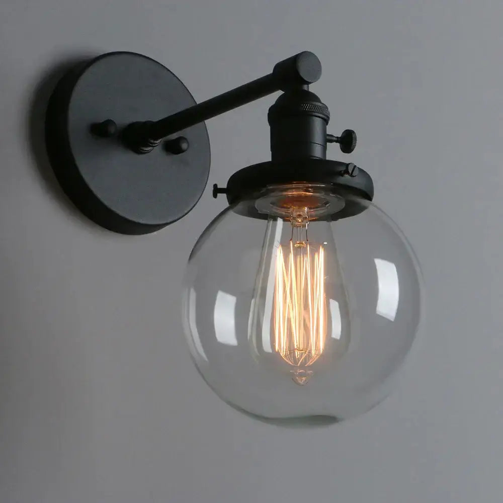 Industrial black glass canopy wall sconce kitchen globe light