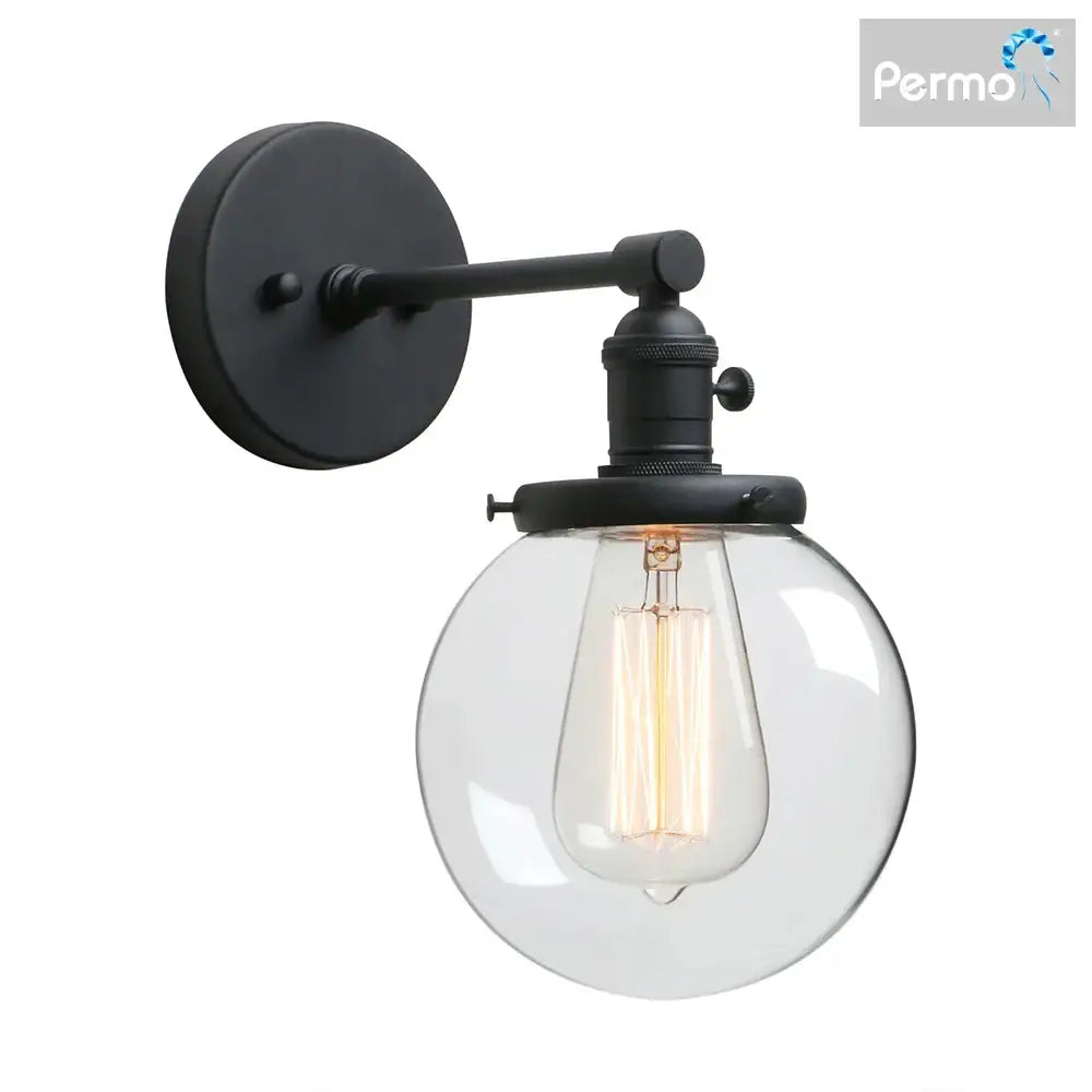 Industrial black glass canopy wall sconce kitchen globe light
