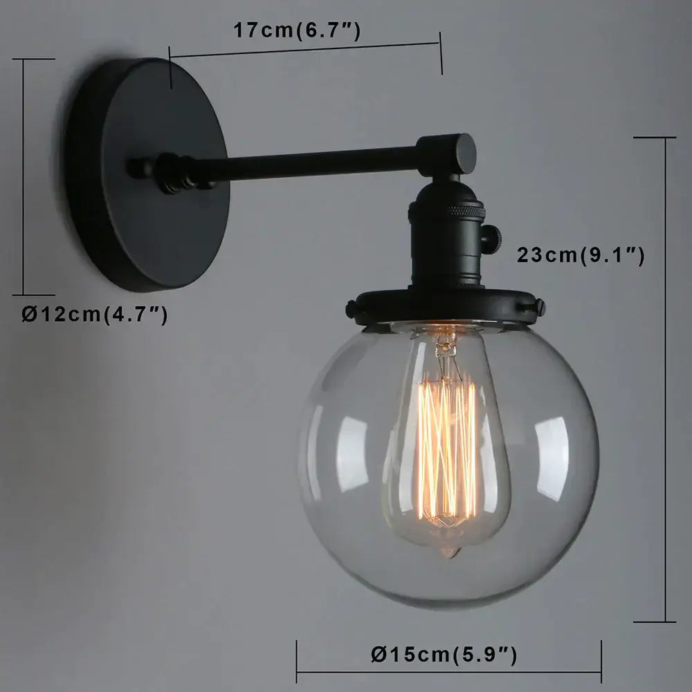 Industrial black glass canopy wall sconce kitchen globe light
