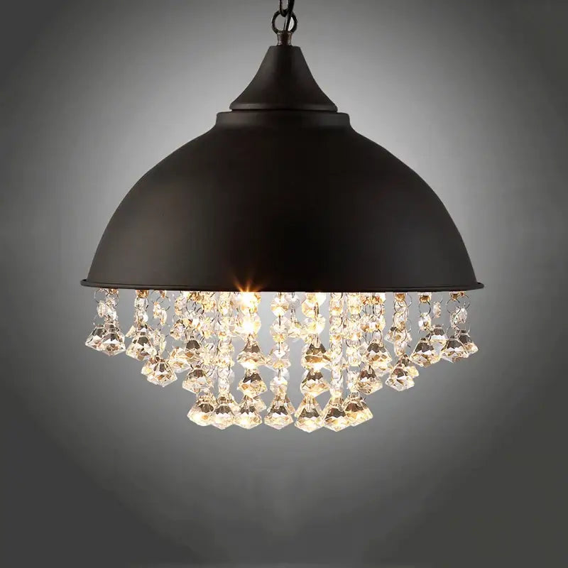 Industrial black iron crystal chandelier kitchen pendant light