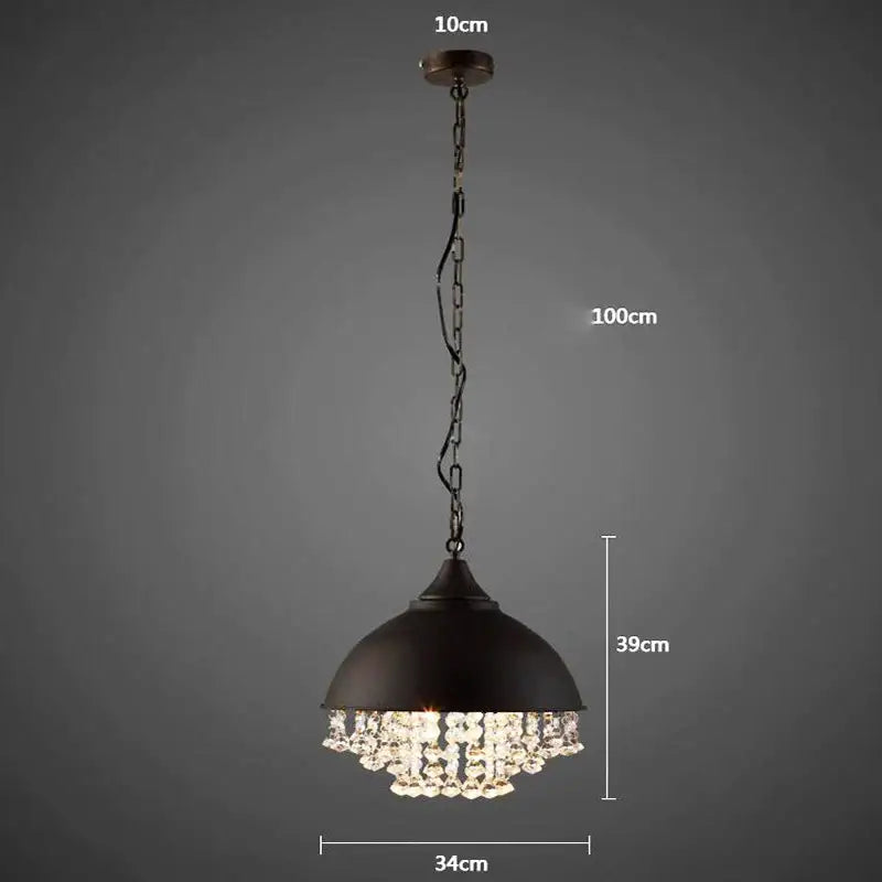 Industrial black iron crystal chandelier kitchen pendant light