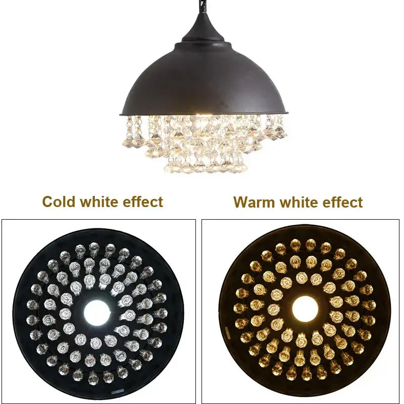 Industrial black iron crystal chandelier kitchen pendant light