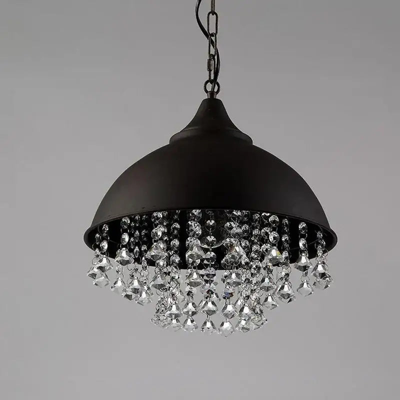 Industrial black iron crystal chandelier kitchen pendant light