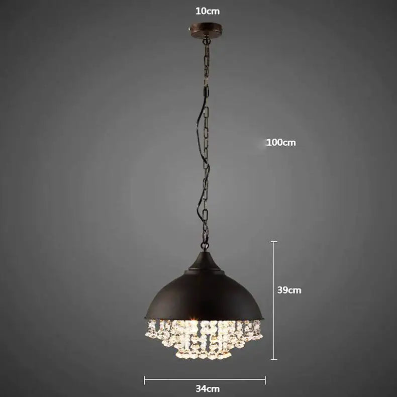 Industrial black iron crystal chandelier kitchen pendant light