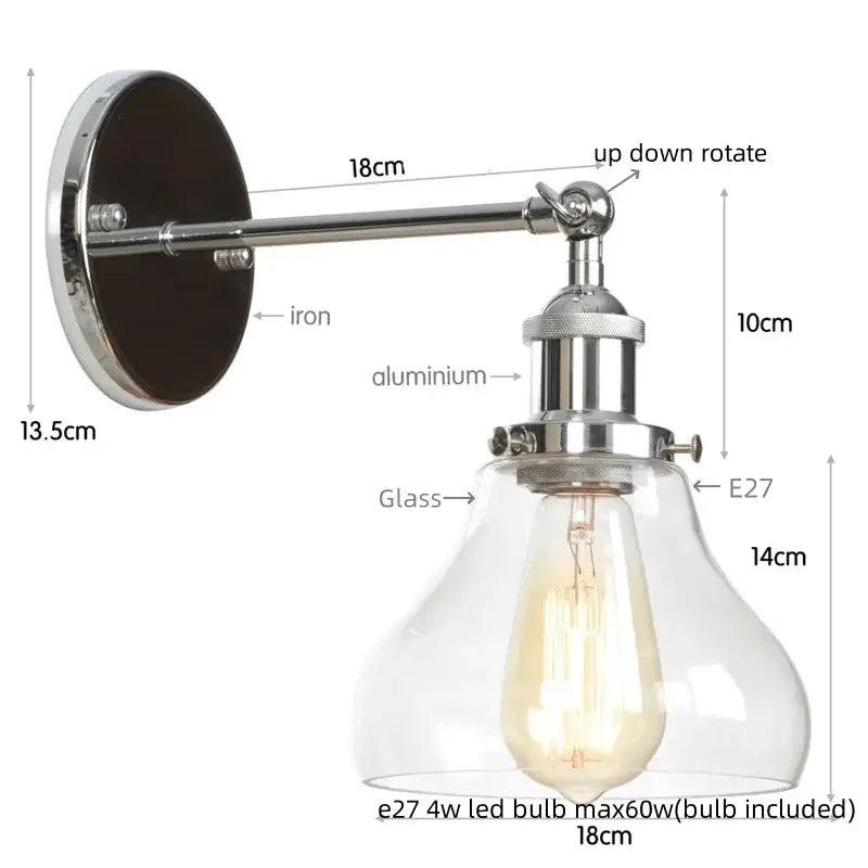 Industrial black iron led wall sconce with pull chain for bedroom