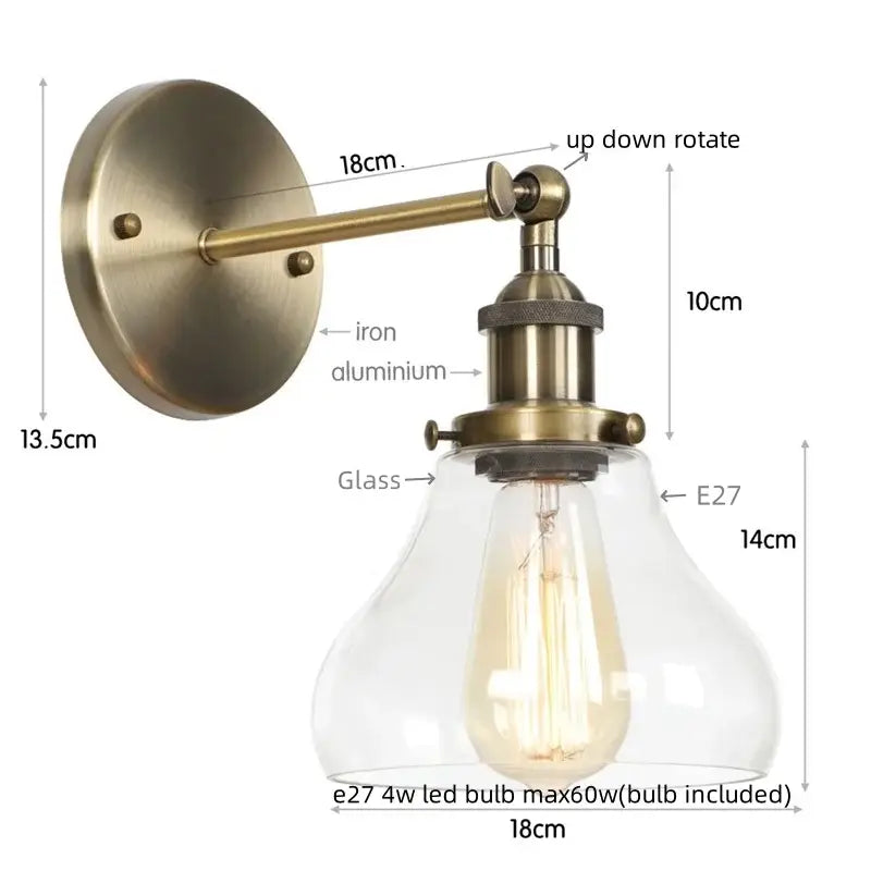 Industrial black iron led wall sconce with pull chain for bedroom