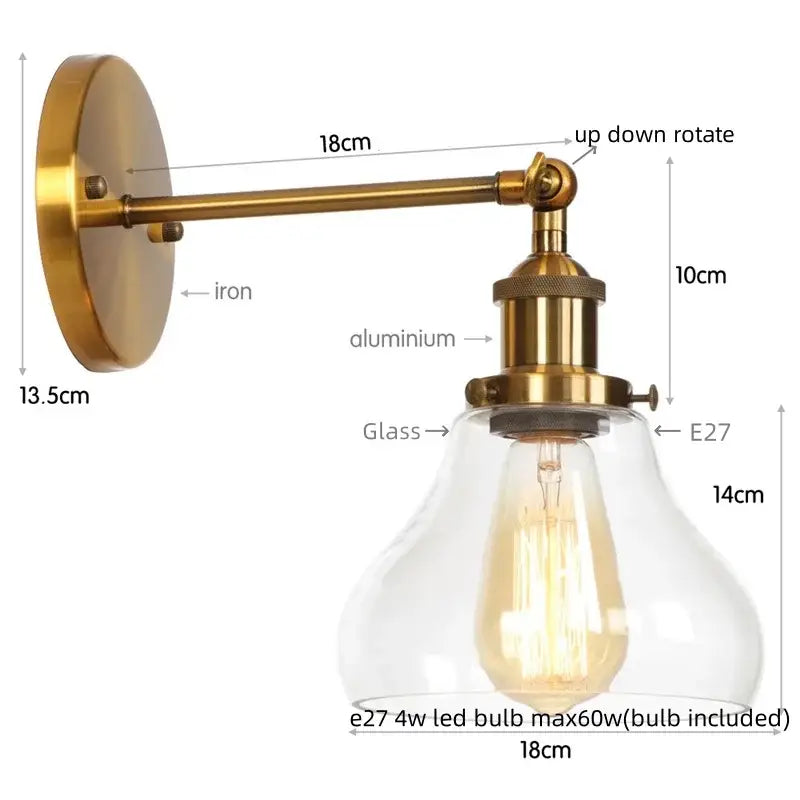 Industrial black iron led wall sconce with pull chain for bedroom