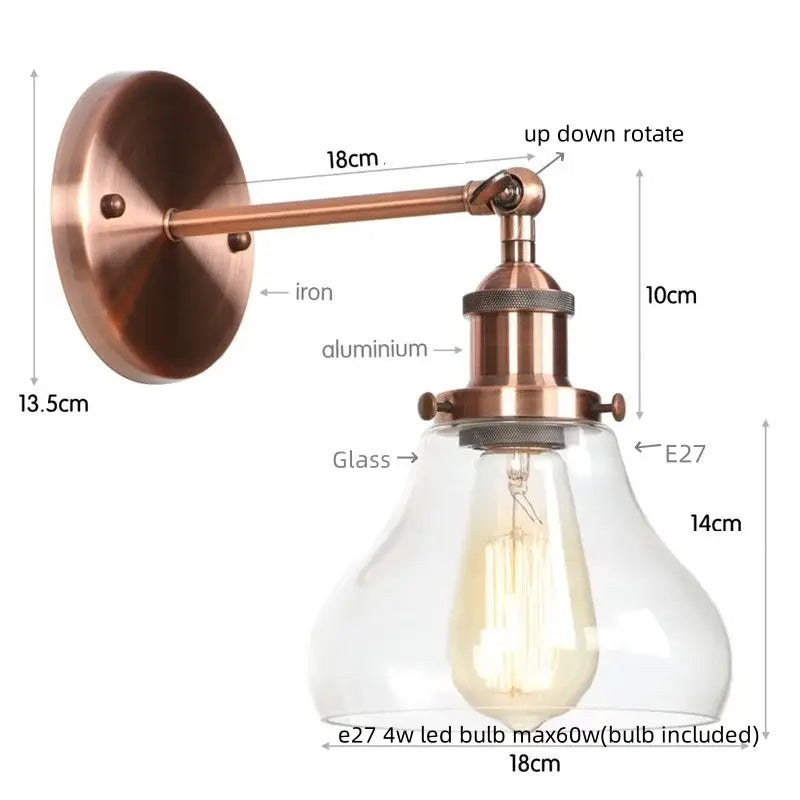 Industrial black iron led wall sconce with pull chain for bedroom