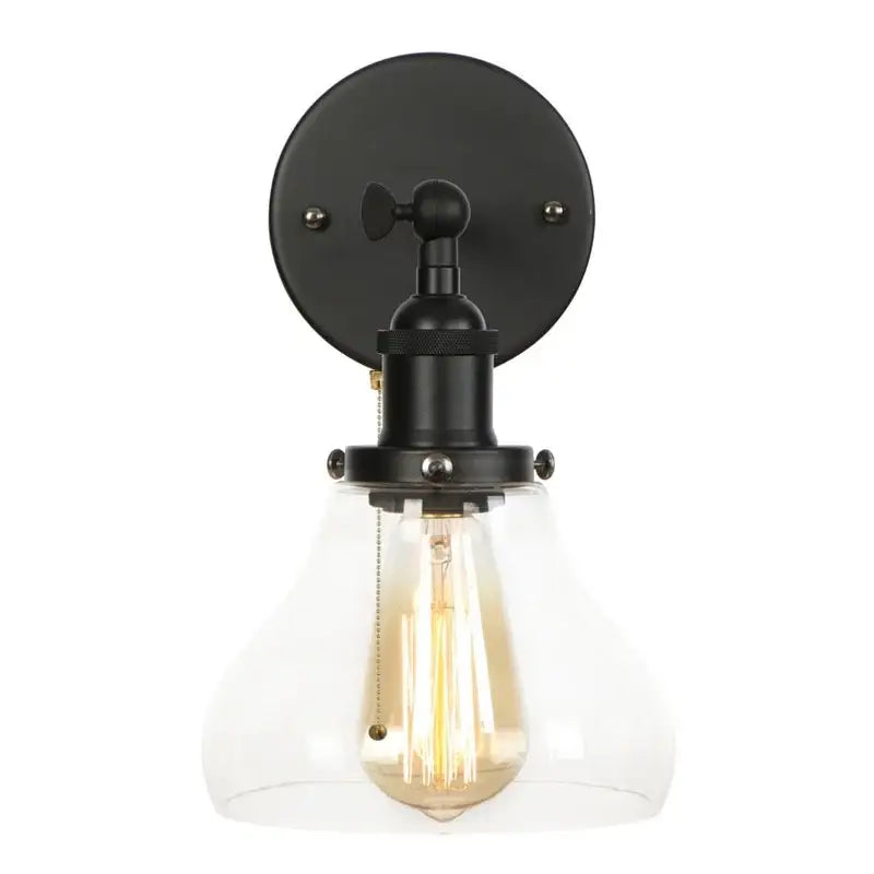 Industrial black iron led wall sconce with pull chain for bedroom