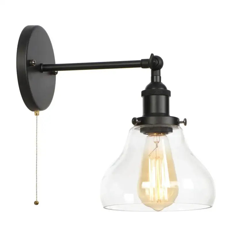 Industrial black iron led wall sconce with pull chain for bedroom