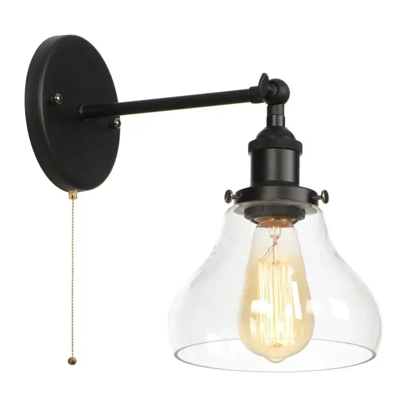 Industrial black iron led wall sconce with pull chain for bedroom