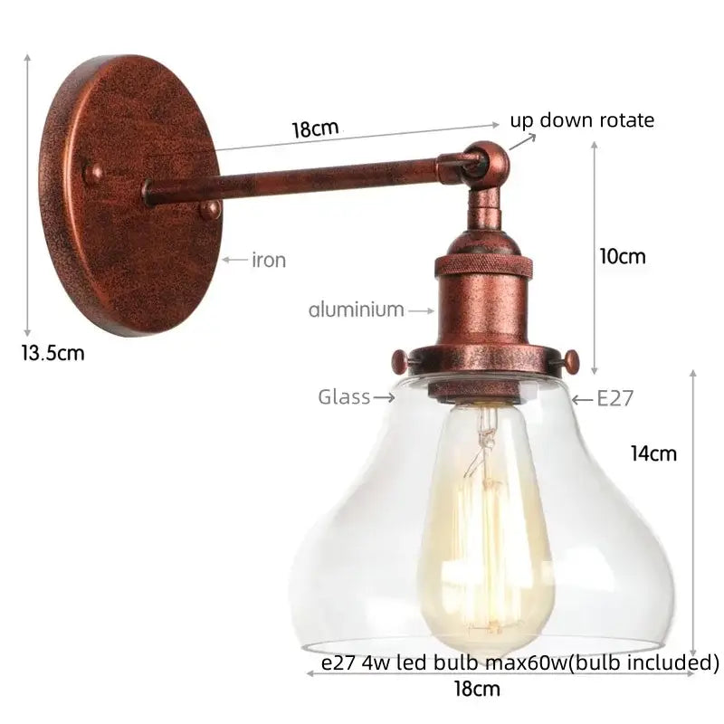 Industrial black iron led wall sconce with pull chain for bedroom