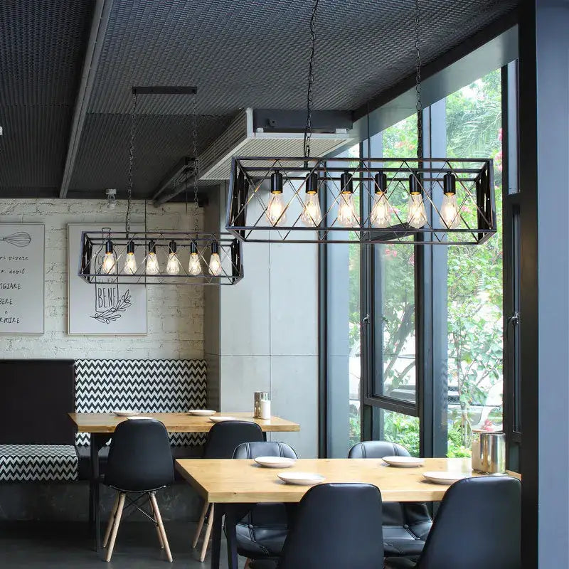 Industrial black lattice chandelier – dining room pendant light