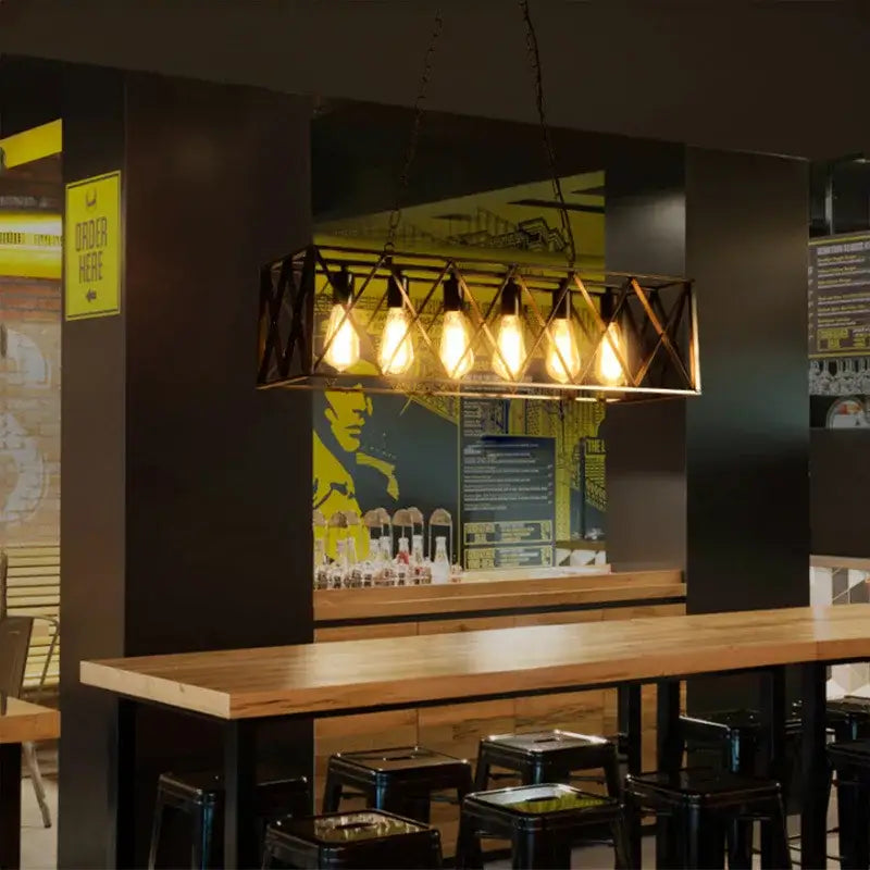 Industrial black lattice chandelier – dining room pendant light