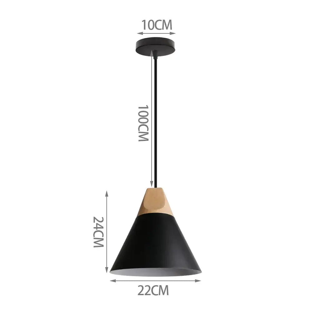 Industrial black matte aluminum pendant light kitchen wood accents