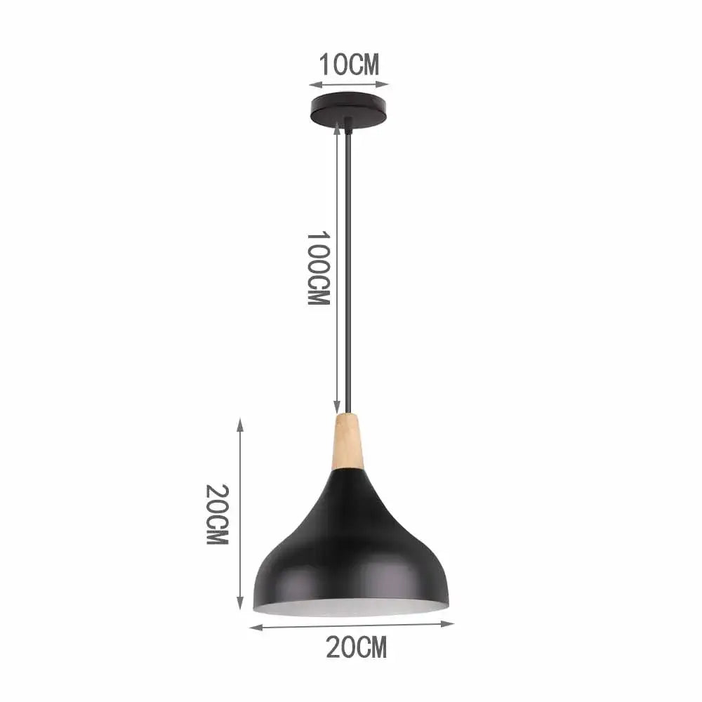 Industrial black matte aluminum pendant light kitchen wood accents
