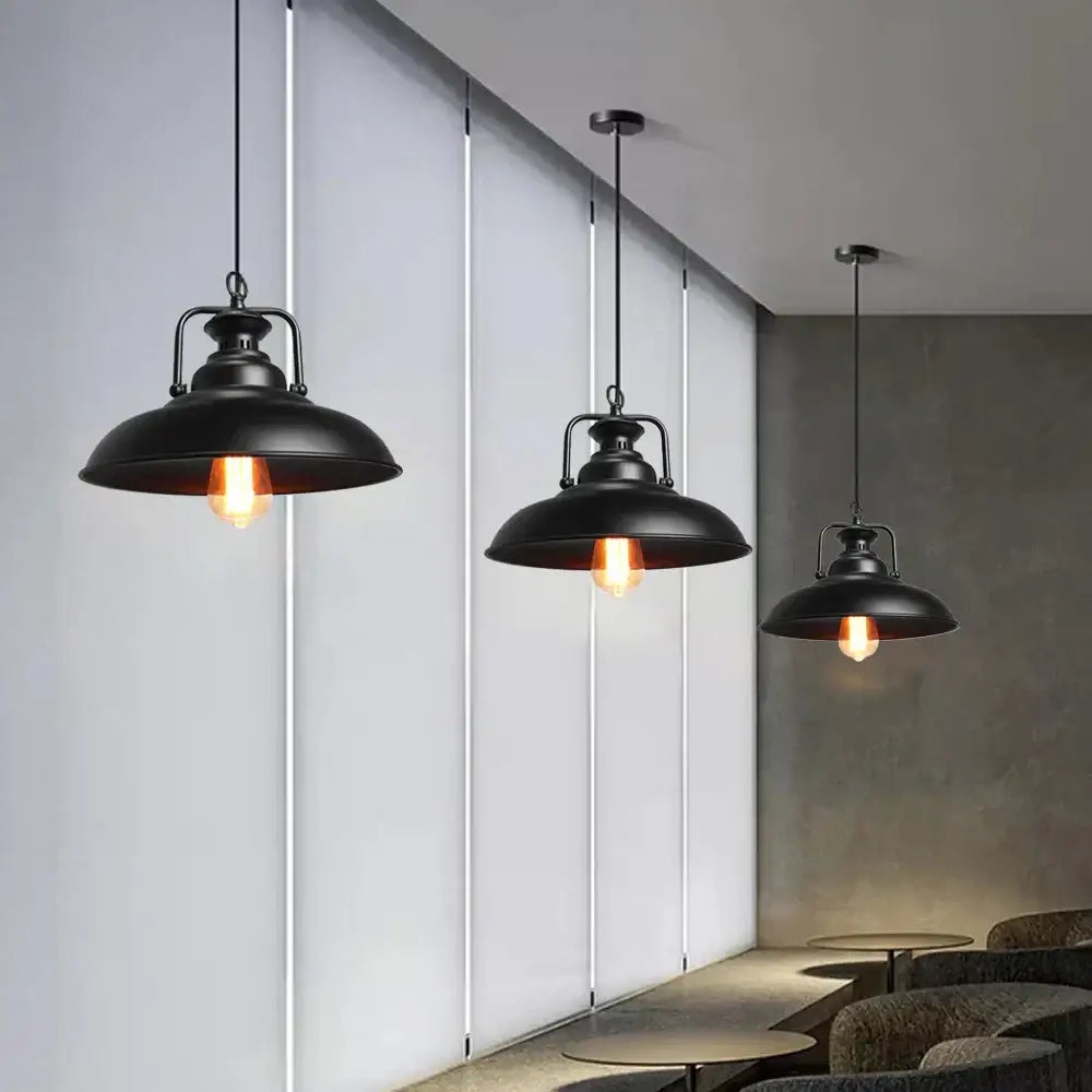 Industrial black matte aluminum pendant light kitchen wood accents