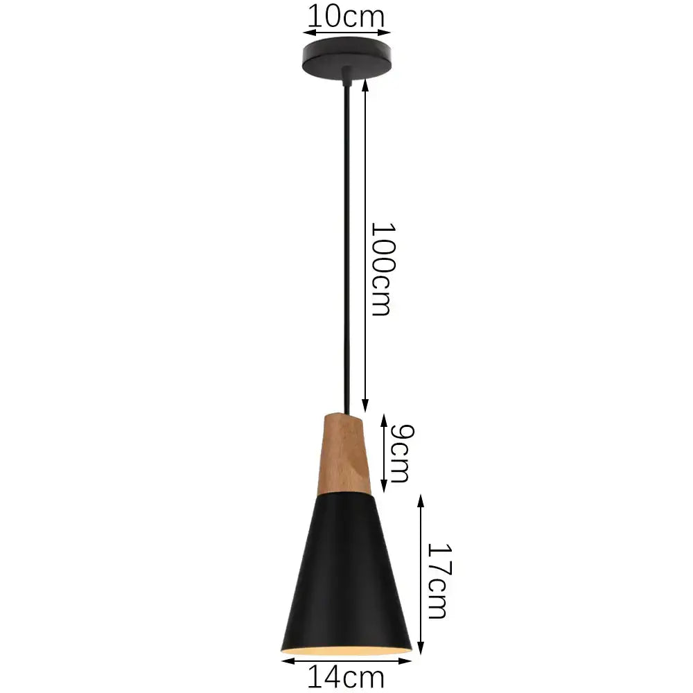 Industrial black matte aluminum pendant light kitchen wood accents