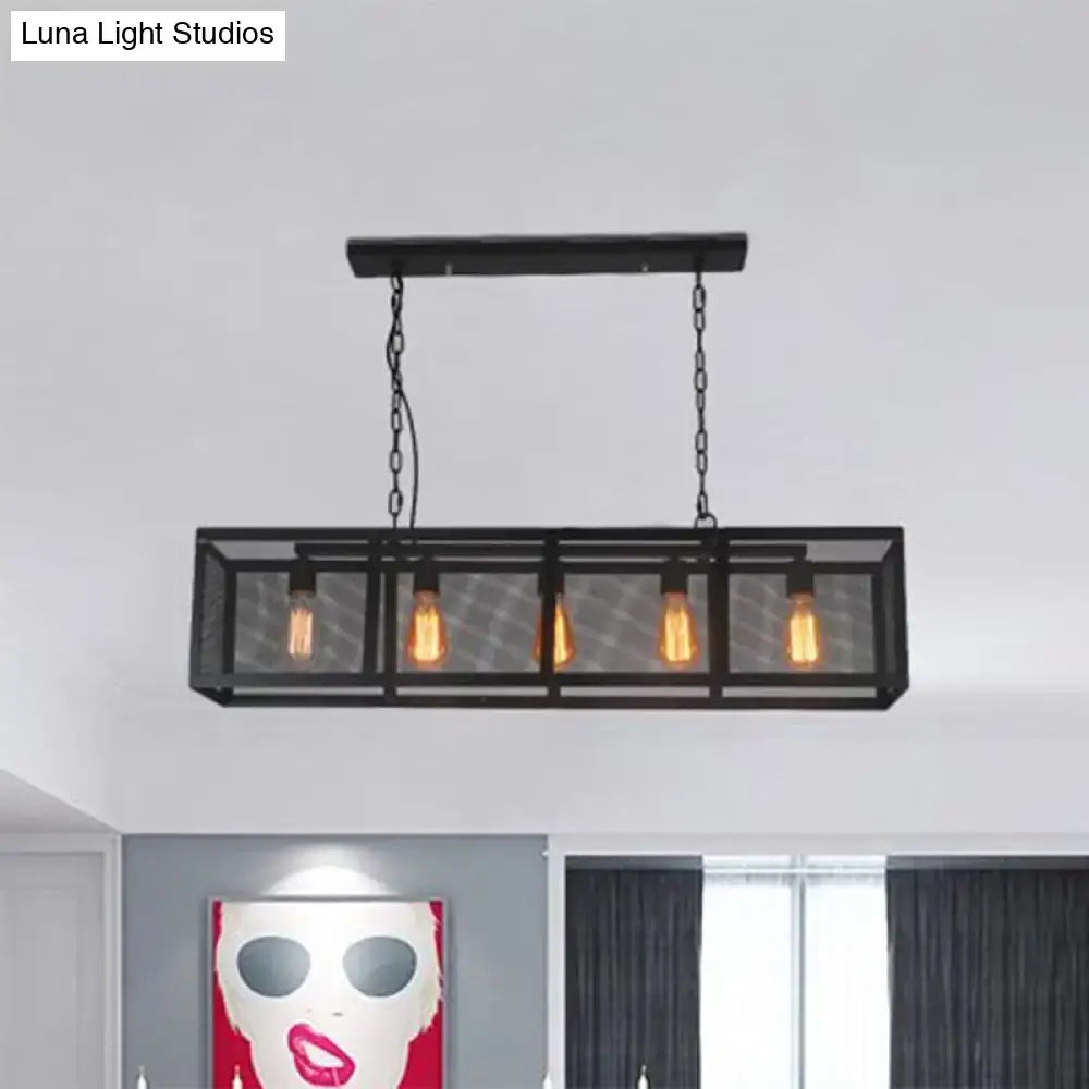 Industrial black mesh shade pendant light dining room 5 bulb island