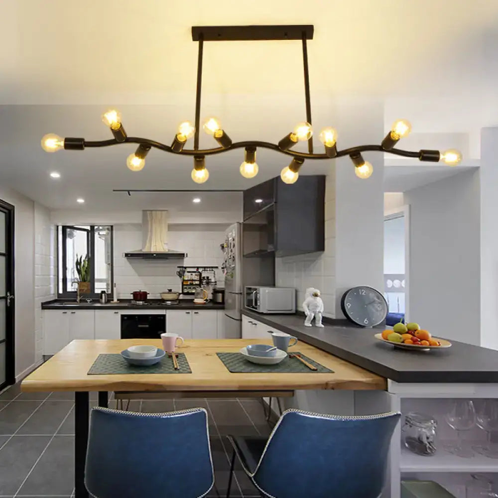 Industrial black metal 13-head hanging light kitchen fixture width