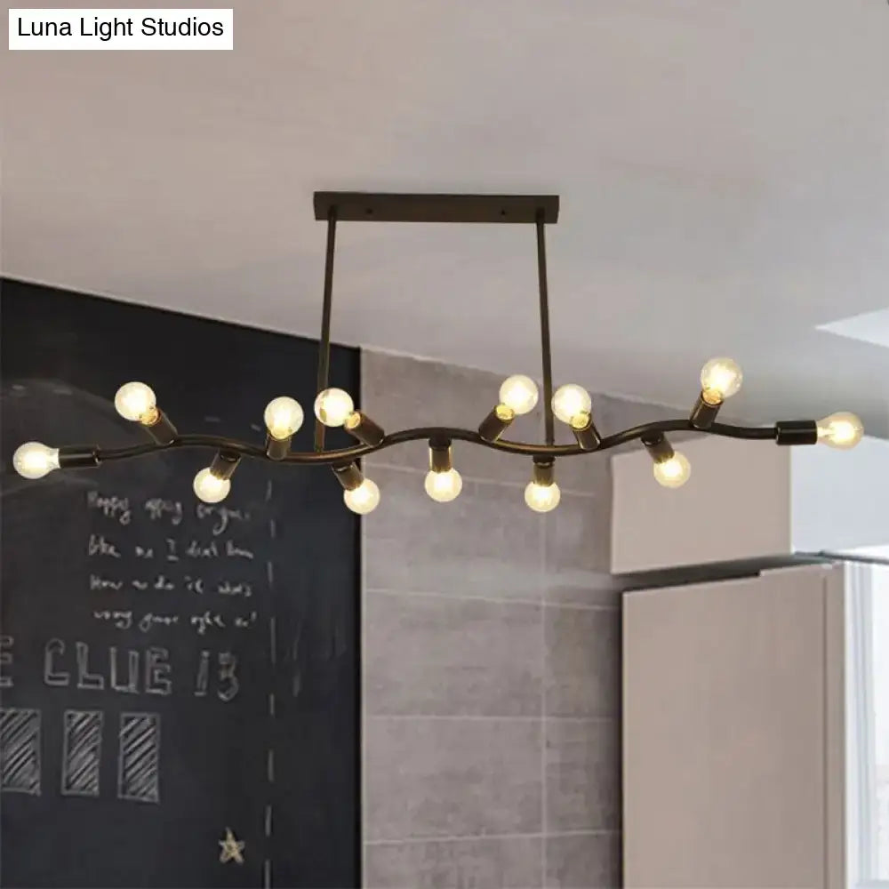 Industrial black metal 13-head hanging light kitchen fixture width