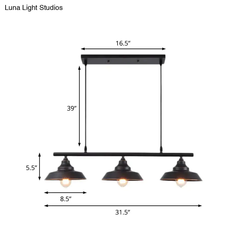 Industrial black metal 3 light barn chandelier dining room chain cord