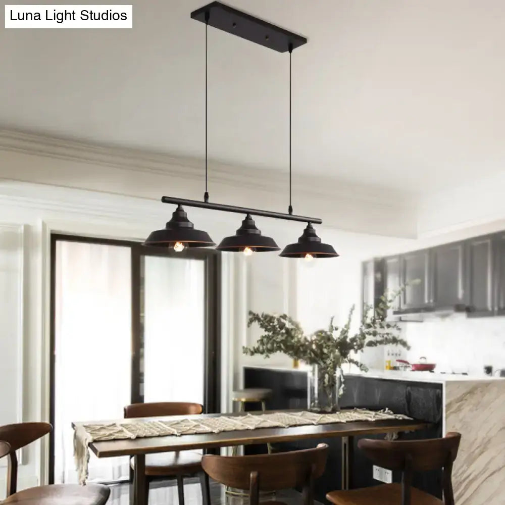 Industrial black metal 3 light barn chandelier dining room chain cord