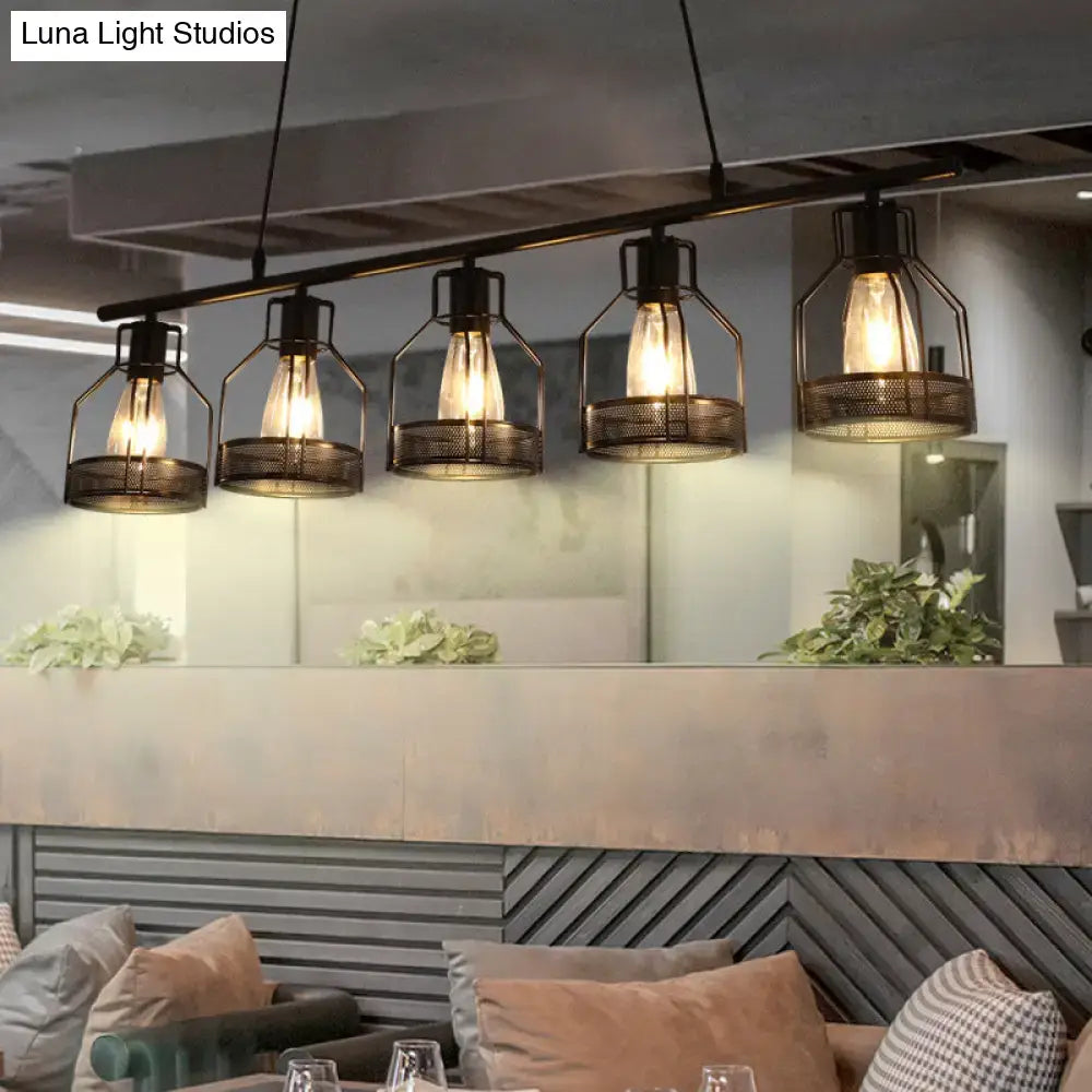 Industrial black metal bar chandelier bird cage kitchen island light