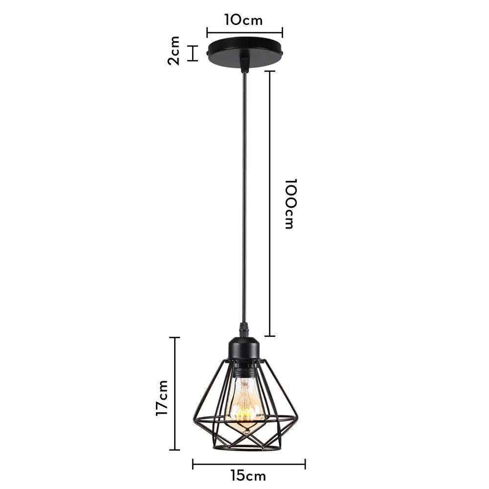 Industrial black metal cage mini pendant light dining room